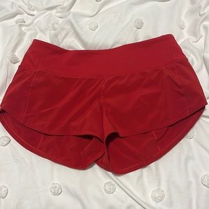 Red lululemon speed up shorts